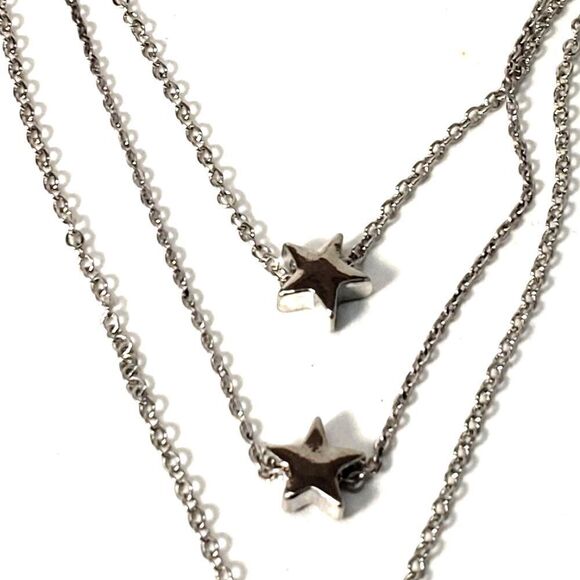 GUESS Polished Silver tone Layered Star Shaped Beads Design Necklace 16"+3.5" - Picture 4 of 7